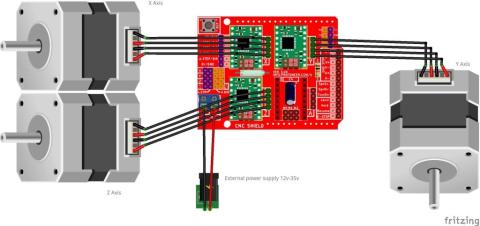 Schemat podłaczenia motorów krokowych - nieużyto osi Z w projekcie